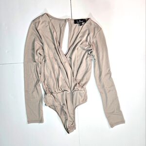 Lulus Beige Long Sleeve Bodysuit -Size XS